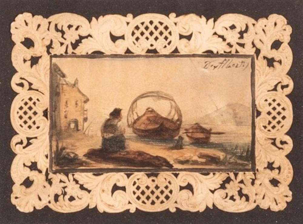 Marina con pescatore e barche
